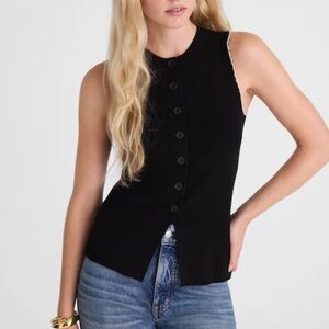 Madewell Button-Front Sweater Vest Merino Blend Black White Size M